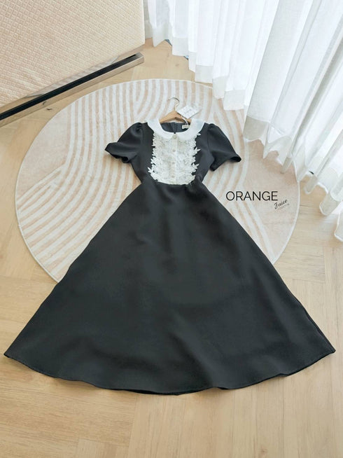 ORANGE JUICE Lace Decor Peter Pan Collar A-Line Midi Dress